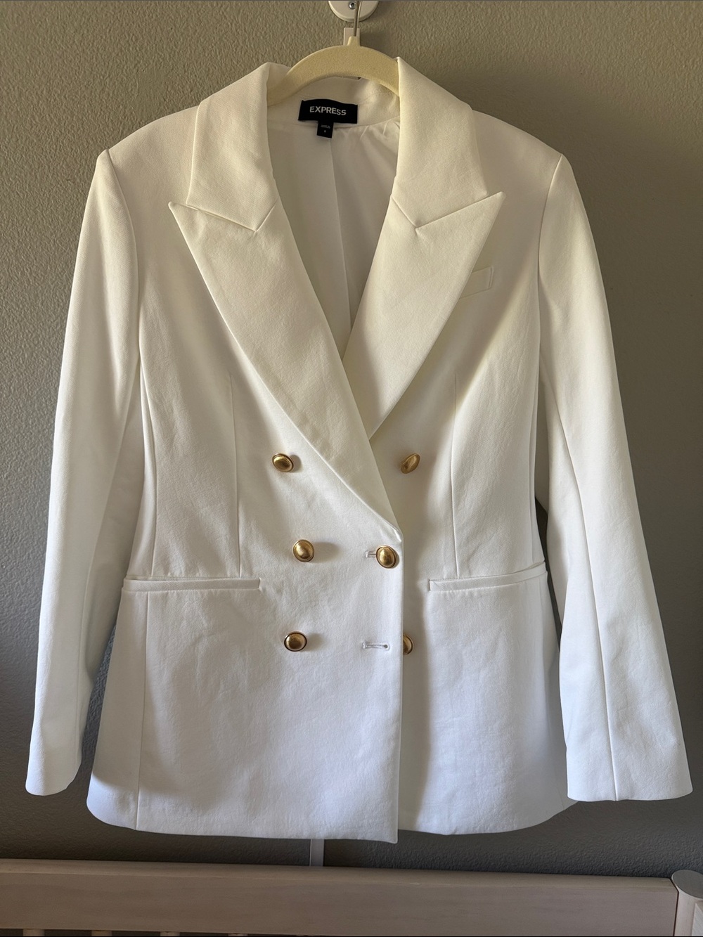 Express White Double-Breasted Blazer with Gold Buttons